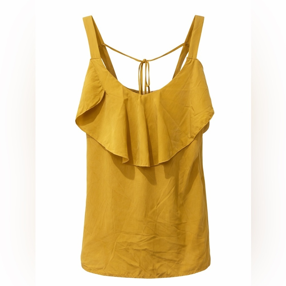 Lulus mustard yellow ruffle neck top, small